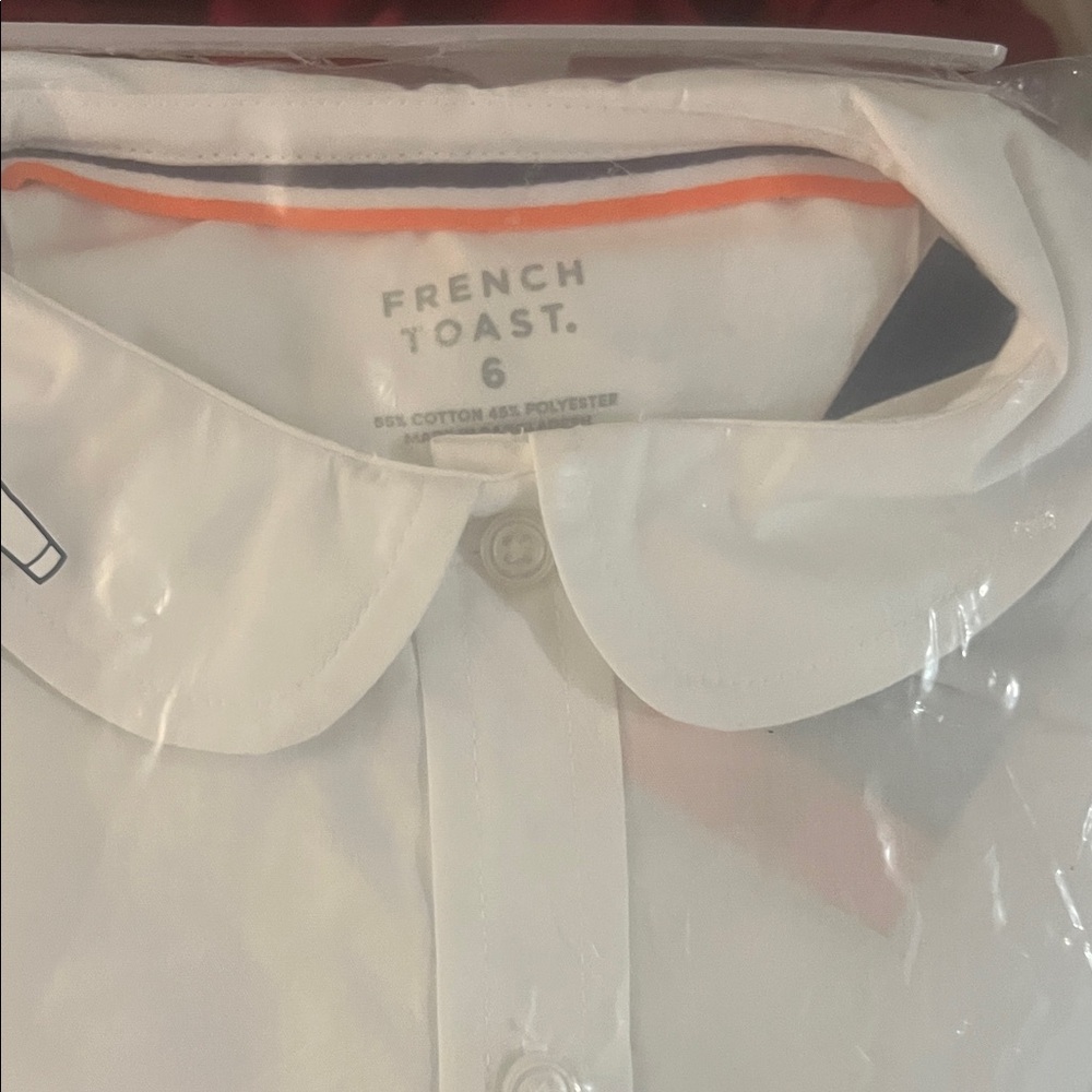 French Toast White Peter Pan Collar Dress Shirt with Orange Trim size 6 girls